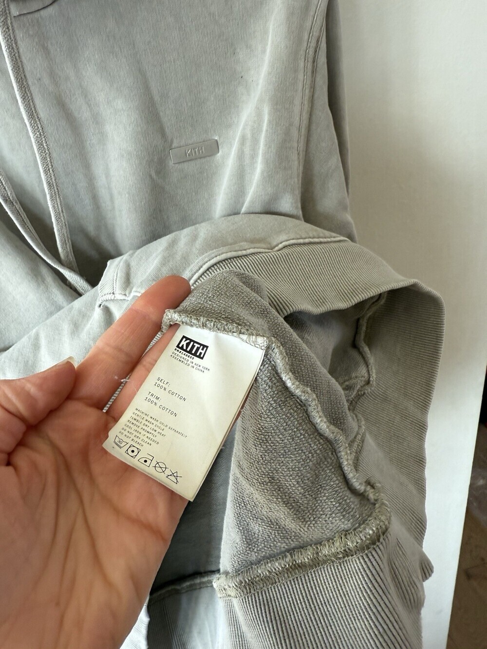 Kith Distressed Washed gray Hoodie Womens Extra Large Sweatshirt Long Sleeve - Picture 6 of 7